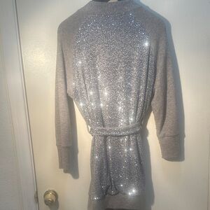 Italian Sequenced Grey Cardigan with Sequined Belt. Size M